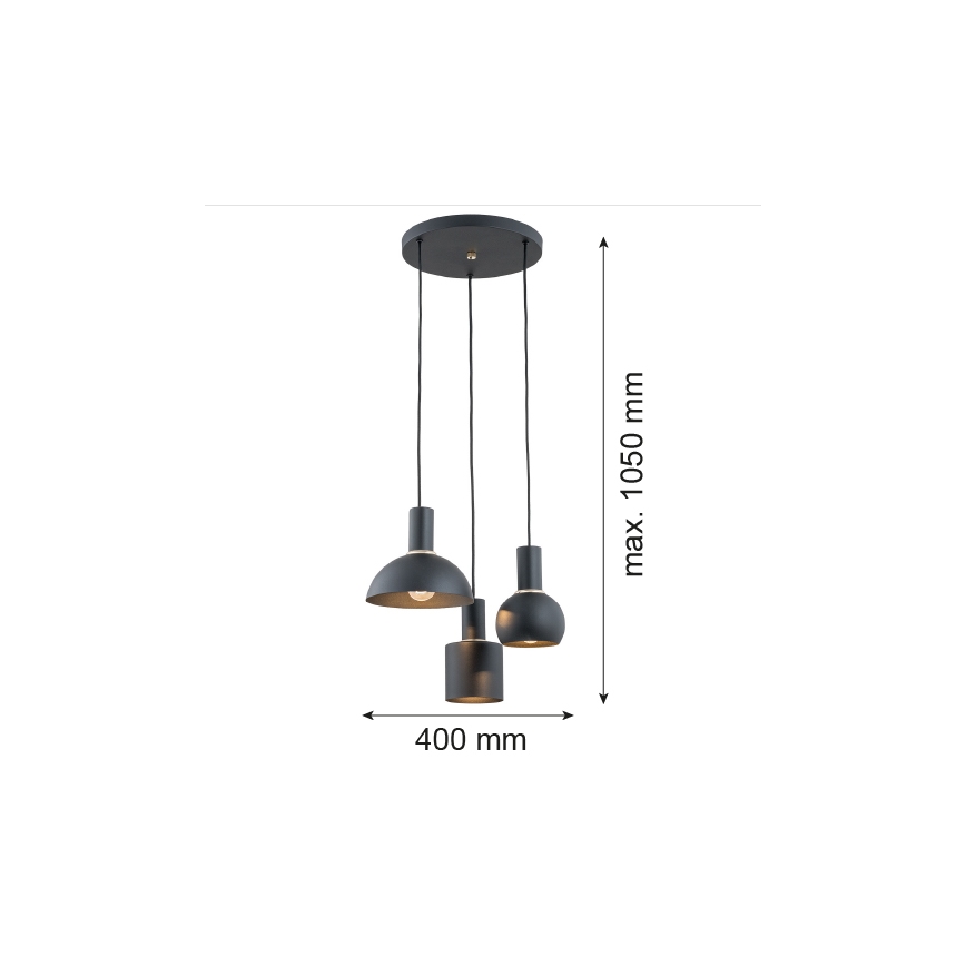 Argon 1472 - Hanglamp aan een koord SINES 3xE27/15W/230V zwart
