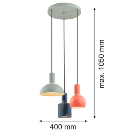 Argon 1479 - Hanglamp aan een koord SINES 3xE27/15W/230V groen/blauw/oranje