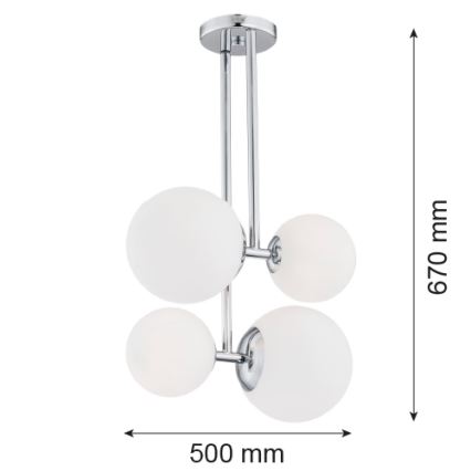 Argon 1646 - Hanglamp aan een paal ASPEN 4xE27/15W/230V glanzend chroom