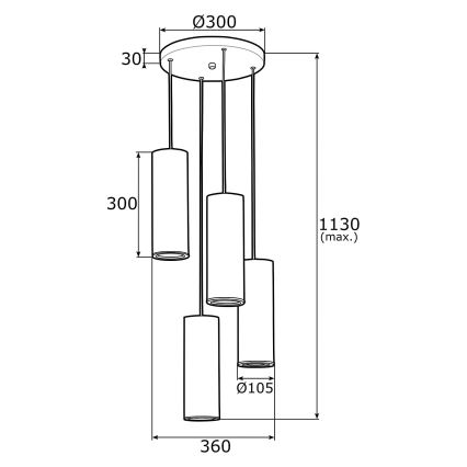 Argon 1693 - Zwart koperen plafondlamp aan koord LINEA 4x E27 / 15W / 230V