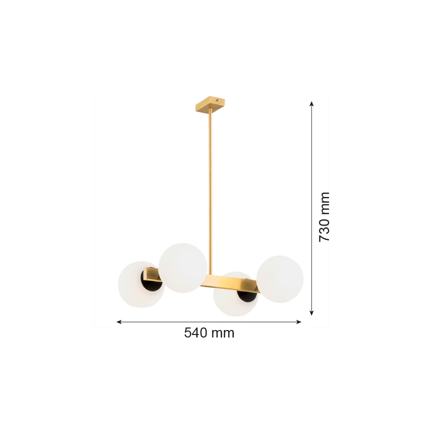 Argon 1767 - Hanglamp aan een paal FREEMONT 4xE27/15W/230V goud/wit/zwart