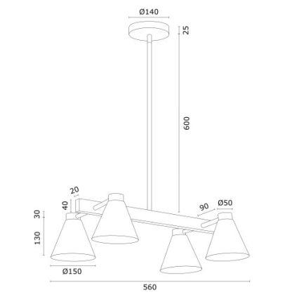 Argon 1773 - Hanglamp aan een paal AVALONE 4xE27/15W/230V wit/goud