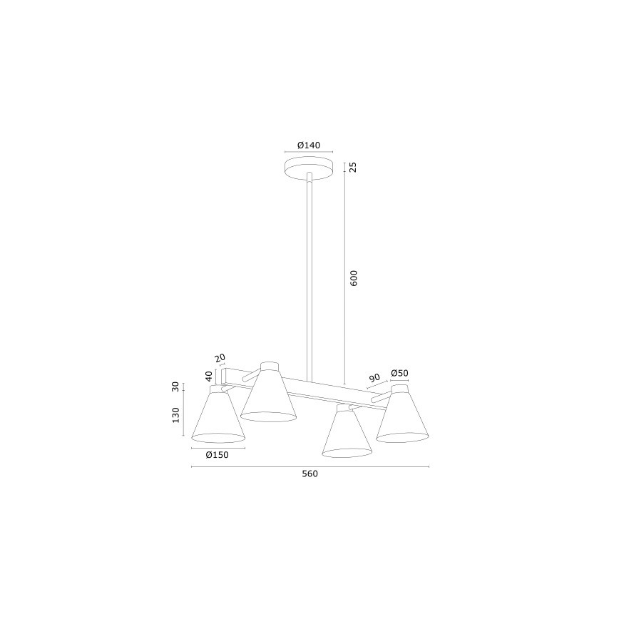Argon 1773 - Hanglamp aan een paal AVALONE 4xE27/15W/230V wit/goud
