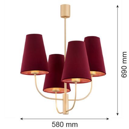 Argon 1827 - Hanglamp SAFIANO 4xE27/15W/230V bordeaux