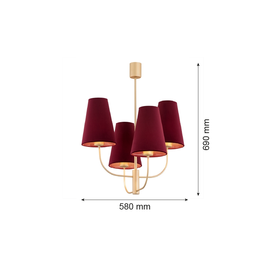 Argon 1827 - Hanglamp SAFIANO 4xE27/15W/230V bordeaux