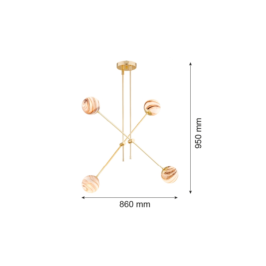 Argon 1840 - Hanglamp met vaste pendel ABSOS 4xE14/7W/230V albast goud