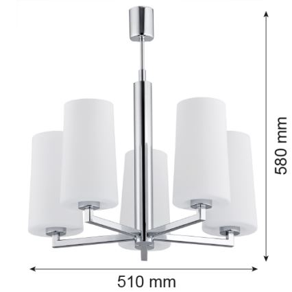 Argon 2053 - Hanglamp aan een paal CAMELOT 5xE27/15W/230V glanzend chroom