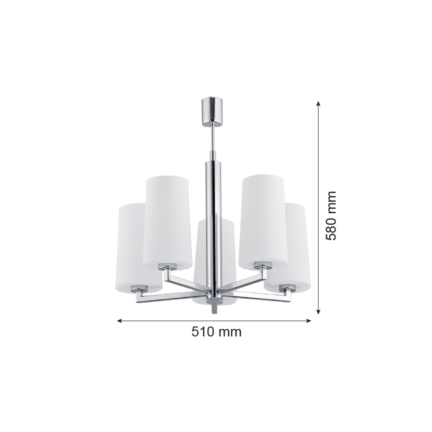 Argon 2053 - Hanglamp aan een paal CAMELOT 5xE27/15W/230V glanzend chroom
