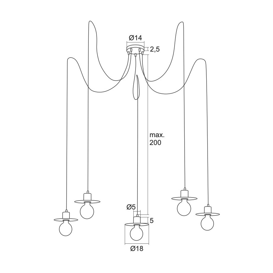 Argon 2078 - Hanglamp aan een koord CORSO 5xE27/15W/230V spin zwart