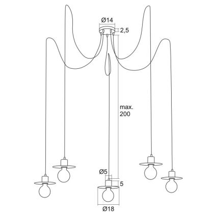 Argon 2079 - Hanglamp aan een koord CORSO 5xE27/15W/230V spin glanzend chroom