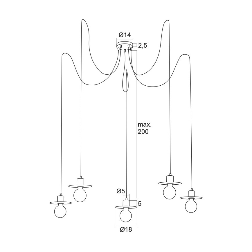 Argon 2079 - Hanglamp aan een koord CORSO 5xE27/15W/230V spin glanzend chroom