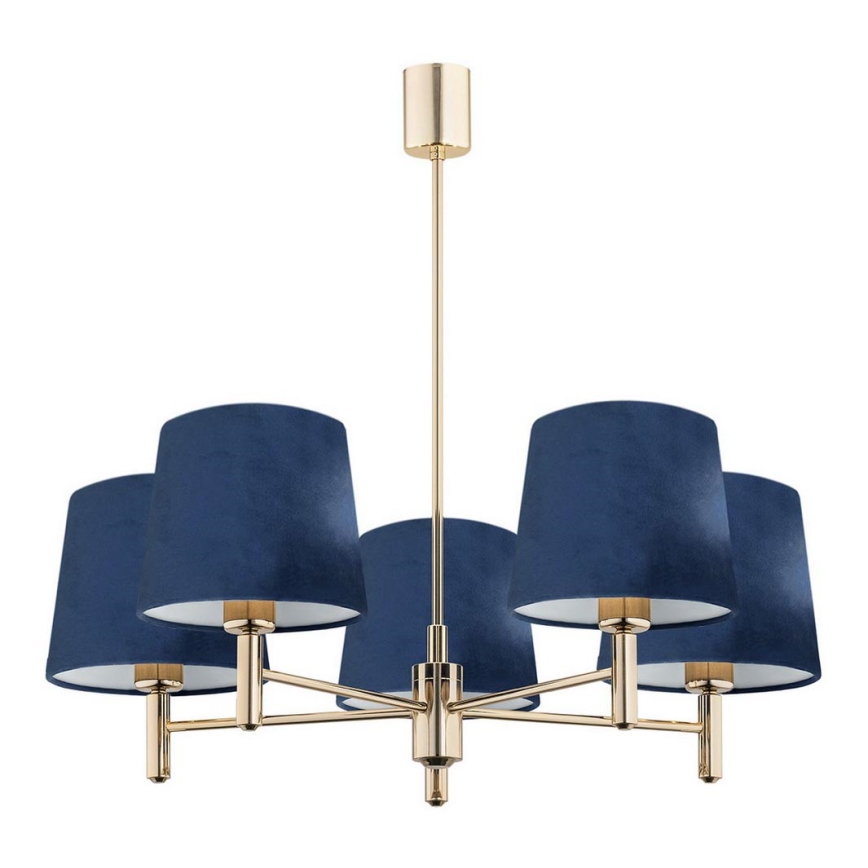 Argon 2086 - Hanglamp aan stang PONTE 5xE27/15W/230V messing/blauw