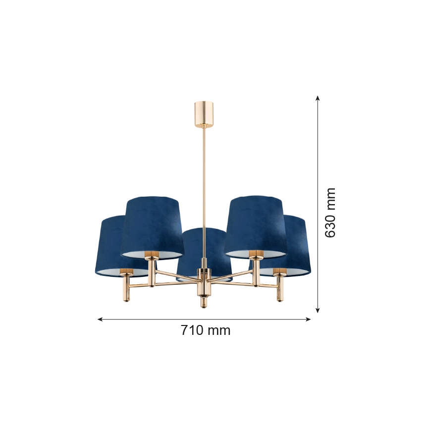 Argon 2086 - Hanglamp aan stang PONTE 5xE27/15W/230V messing/blauw