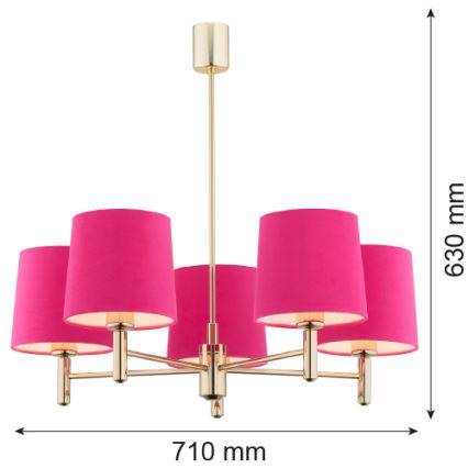 Argon 2089 - Hanglamp aan een paal PONTE 5xE27/15W/230V roze/messing