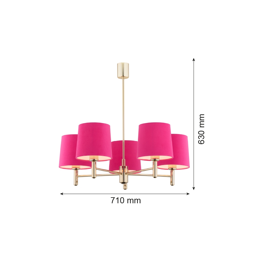 Argon 2089 - Hanglamp aan een paal PONTE 5xE27/15W/230V roze/messing
