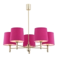 Argon 2089 - Hanglamp aan stang PONTE 5xE27/15W/230V messing/roze