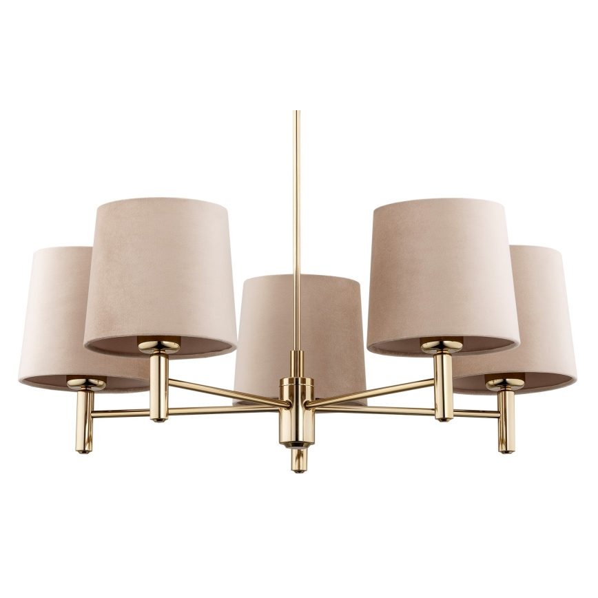 Argon 2105 - Hanglamp aan een paal PONTE 5xE27/15W/230V messing/beige