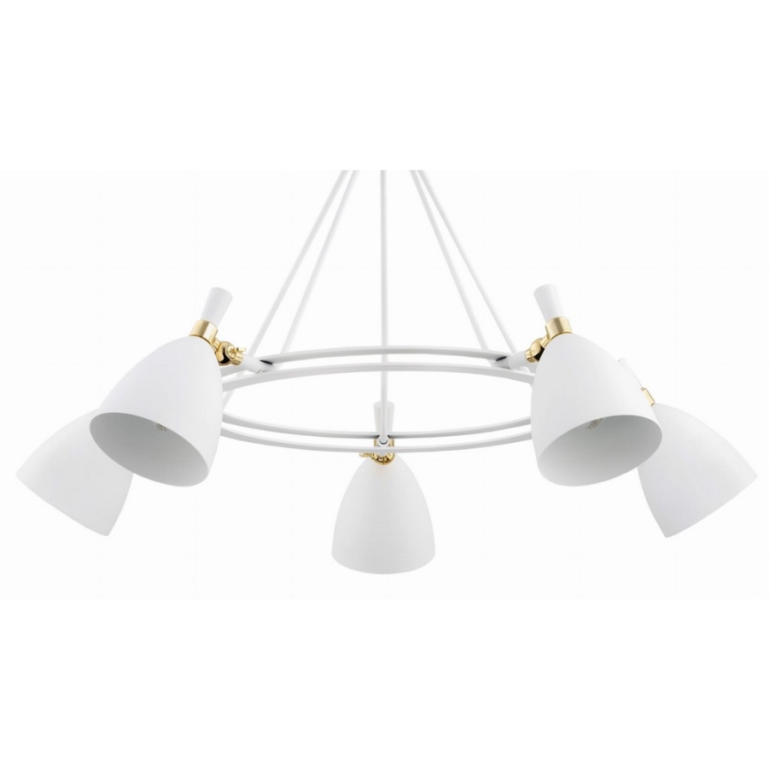 Argon 2117 - Hanglamp aan een paal CHARLOTTE 5xE27/15W/230V wit/goud