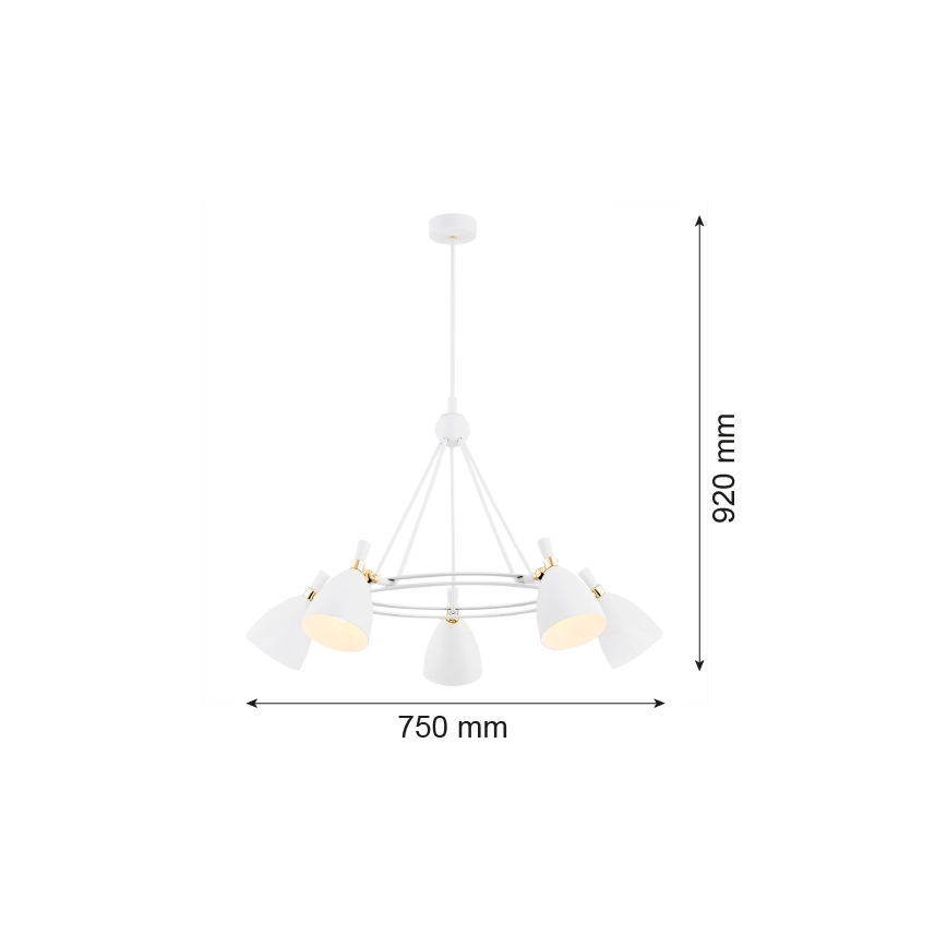 Argon 2117 - Hanglamp aan een paal CHARLOTTE 5xE27/15W/230V wit/goud