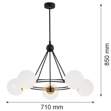 Argon 2119 - Hanglamp aan een paal AMALFI 5xE27/15W/230V zwart/wit