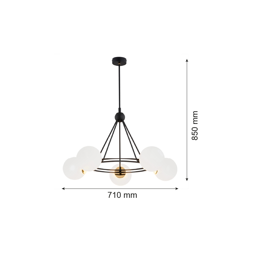 Argon 2119 - Hanglamp aan een paal AMALFI 5xE27/15W/230V zwart/wit