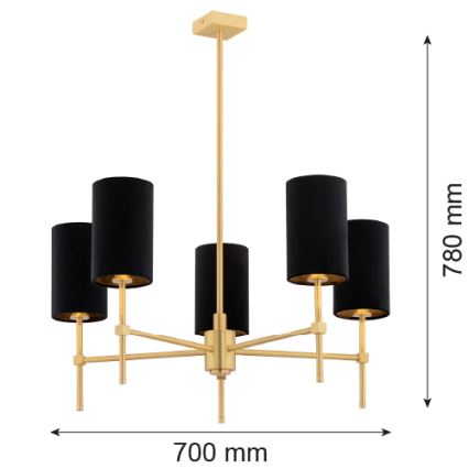 Argon 2135 - Hanglamp aan een paal ABRUZZO 5xE14/7W/230V messing/zwart