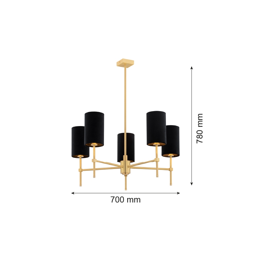 Argon 2135 - Hanglamp aan een paal ABRUZZO 5xE14/7W/230V messing/zwart