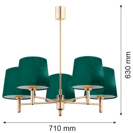Argon 2145 - Hanglamp  PONTE 5xE27/15W/230V groen/messing