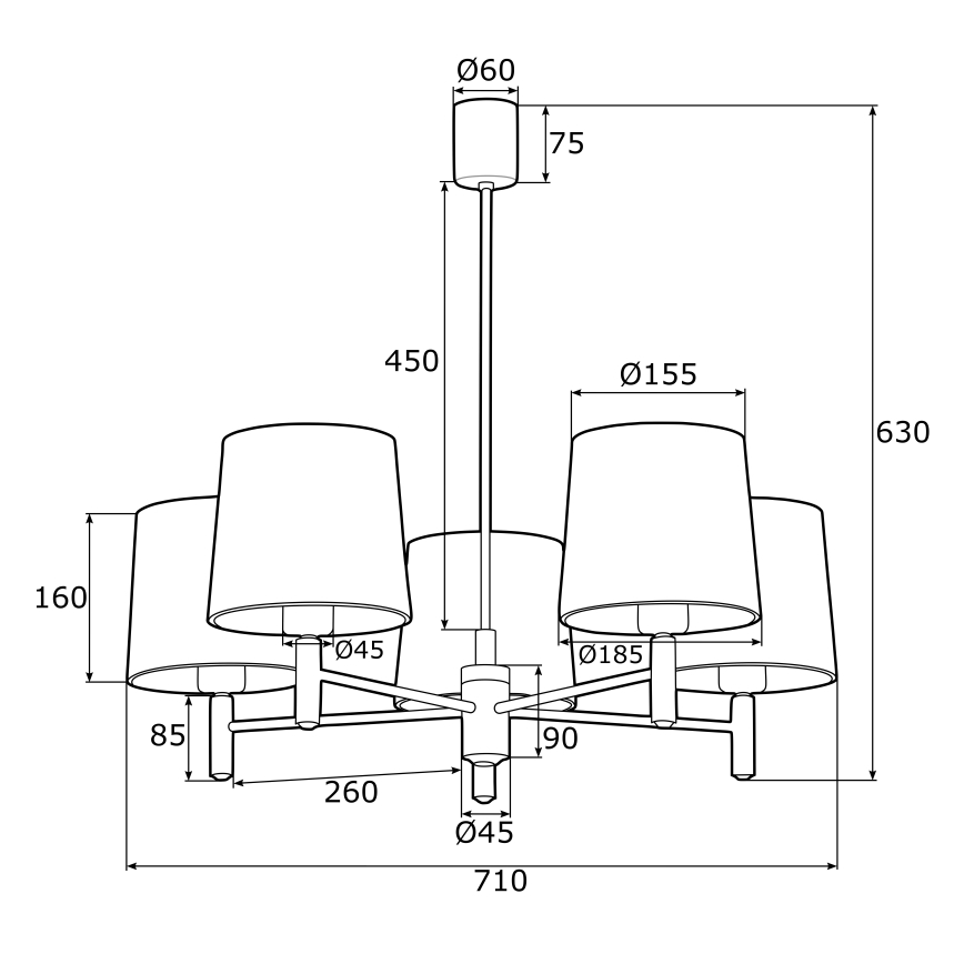 Argon 2145 - Hanglamp  PONTE 5xE27/15W/230V groen/messing