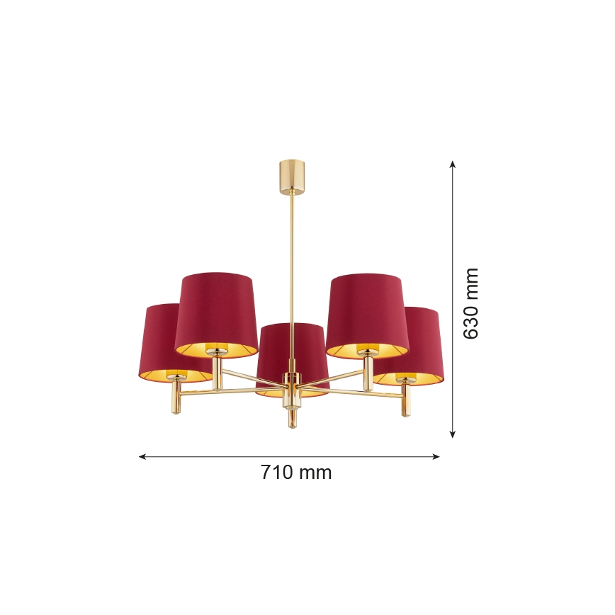 Argon 2169 - Hanglamp PONTE PLUS 5xE27/15W/230V rood