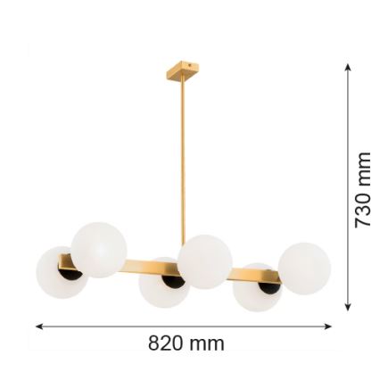 Argon 2549 - Hanglamp aan een paal FREEMONT 6xE27/15W/230V goud/wit/zwart