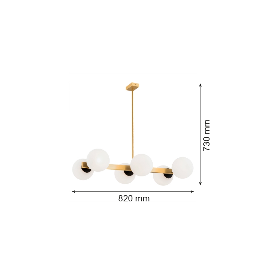 Argon 2549 - Hanglamp aan een paal FREEMONT 6xE27/15W/230V goud/wit/zwart