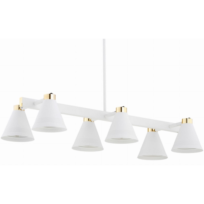 Argon 2551 - Hanglamp aan een paal AVALONE 6xE27/15W/230V wit/goud