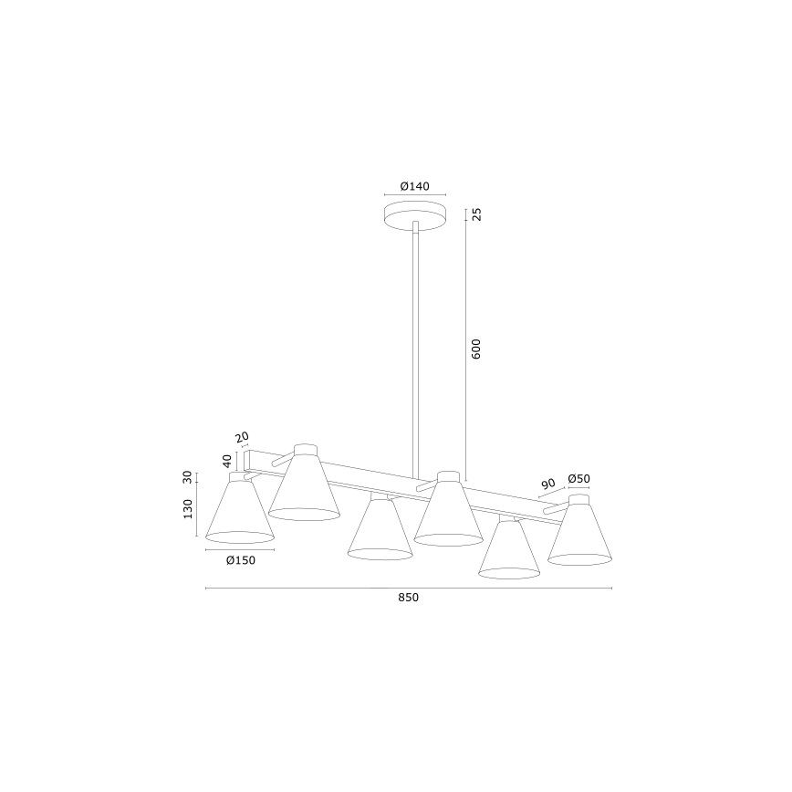 Argon 2551 - Hanglamp aan een paal AVALONE 6xE27/15W/230V wit/goud