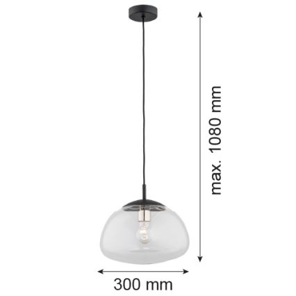 Argon 4332 - Zwarte Kroonluchter aan koord TRINI 1x E27 / 15W / 230V diameter 30 cm