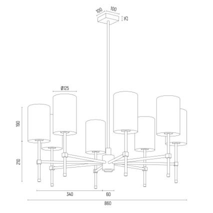 Argon 5051 - Hanglamp aan een paal ABRUZZO 8xE14/15W/230V messing/wit