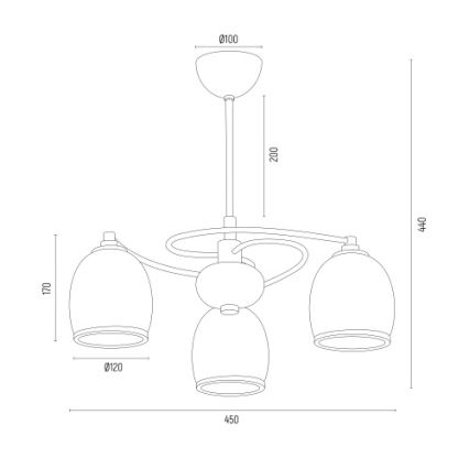 Argon 6144 - Hanglamp aan een paal AVILA PLUS 3xE27/15W/230V zwart/goud/wit