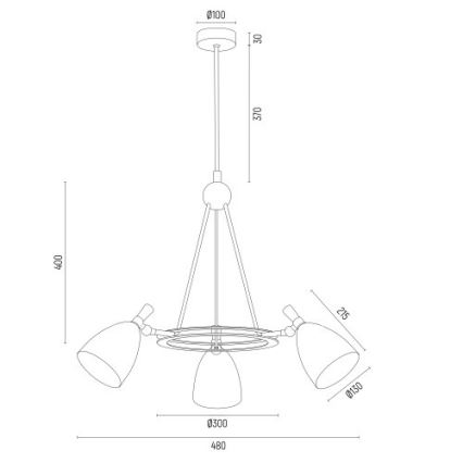 Argon 6148 - Hanglamp aan een paal CHARLOTTE 3xE27/15W/230V wit/goud