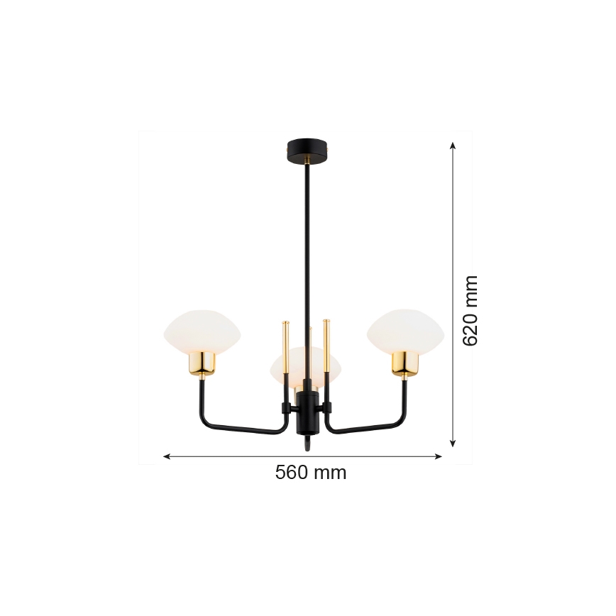 Argon 6166 - Hanglamp aan een paal RAVELLO 3xE14/15W/230V zwart/goud