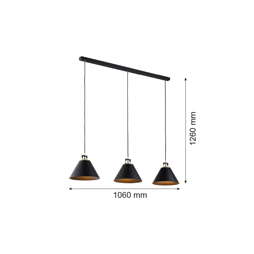 Argon 6174 - Hanglamp aan een koord ORTE 3xE27/15W/230V zwart