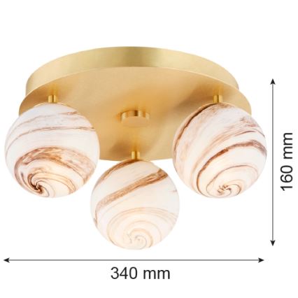 Argon 6290 - Plafondlamp FABIO 3xE14/7W/230V albast goud