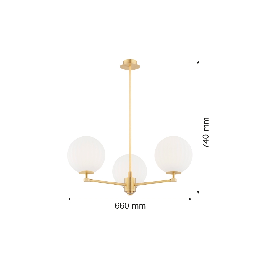 Argon 6307 - Hanglamp met vaste pendel PALOMA 3xE14/7W/230V goud/wit