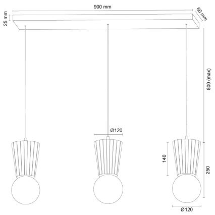 Argon 6357 - Badkamerkroonluchter aan kabel VOLANTE 3xG9/6W/230V IP44 beige