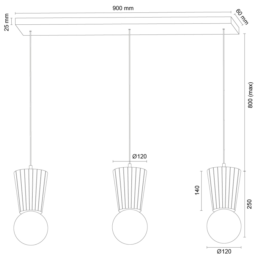 Argon 6358 - Badkamerhanglamp aan kabel VOLANTE 3xG9/6W/230V IP44 bruin