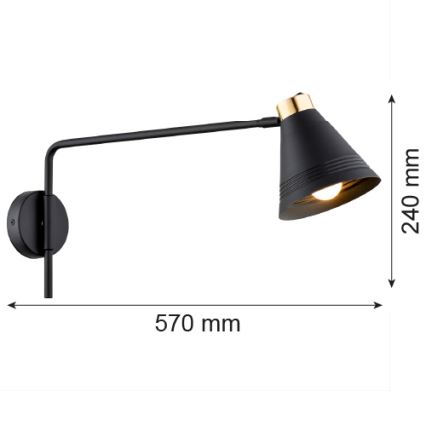 Argon 8009 - Wandlamp AVALONE 1xE27/15W/230V 57 cm zwart/gouden