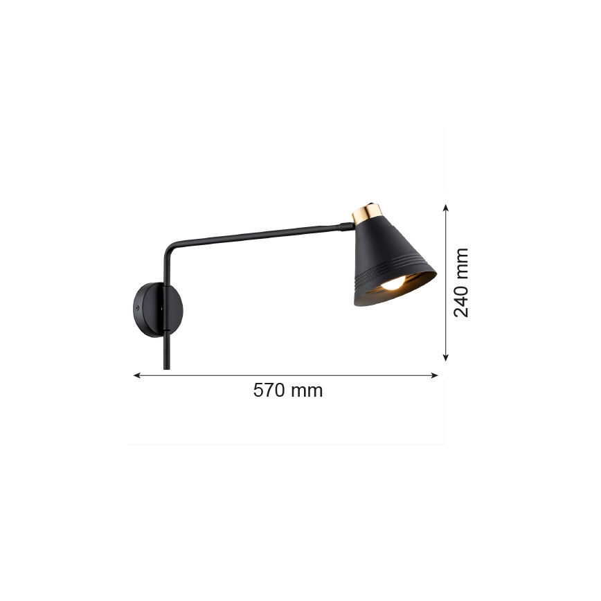 Argon 8009 - Wandlamp AVALONE 1xE27/15W/230V 57 cm zwart/gouden