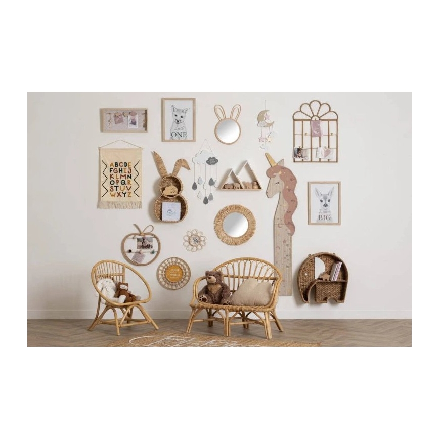 Atmosphera - Kinderwandspiegel LION Ø 38 cm rotan/raffia