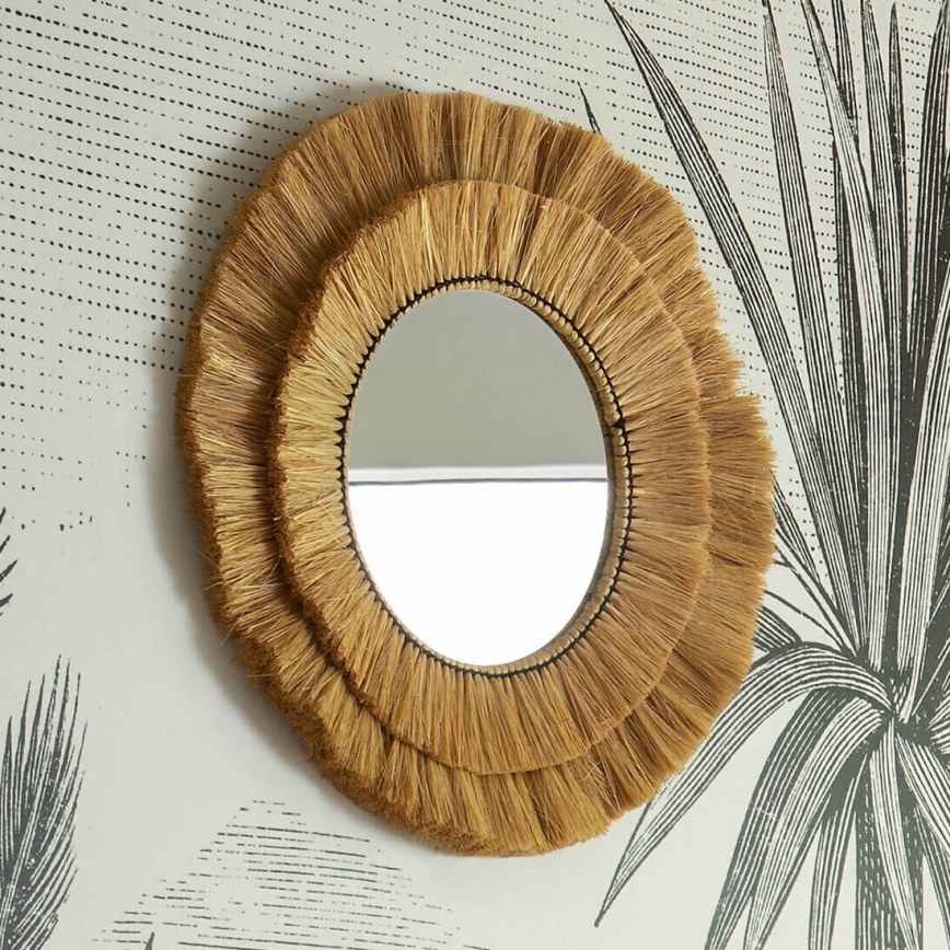 Atmosphera - muur spiegel ALBA diameter 57 cm raffia bast