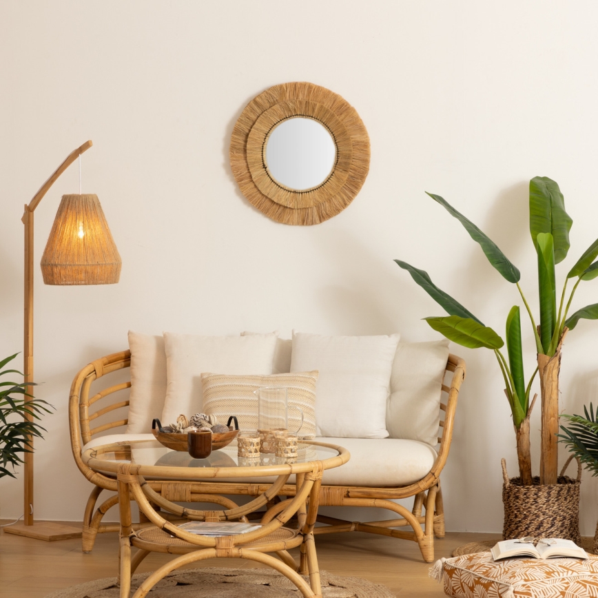 Atmosphera - muur spiegel ALBA diameter 57 cm raffia bast