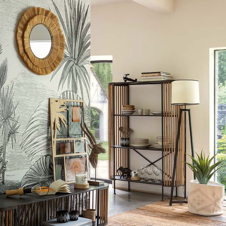 Atmosphera - muur spiegel ALBA diameter 57 cm raffia bast